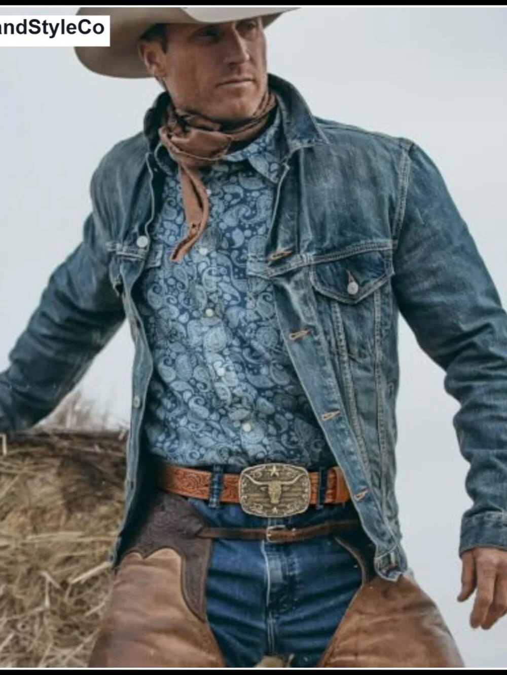 Western Cowboy Belt Embossed Leather with Longhorn Buckle Unisex